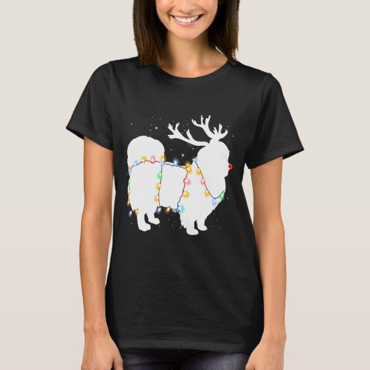 Funny Pekingese Dog Tree Christmas Lights Xmas Paj T-shirt (Voorkant)