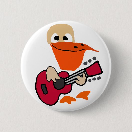 Funny Pelican die gitarkunst speelt Ronde Button 5,7 Cm (Voorkant)