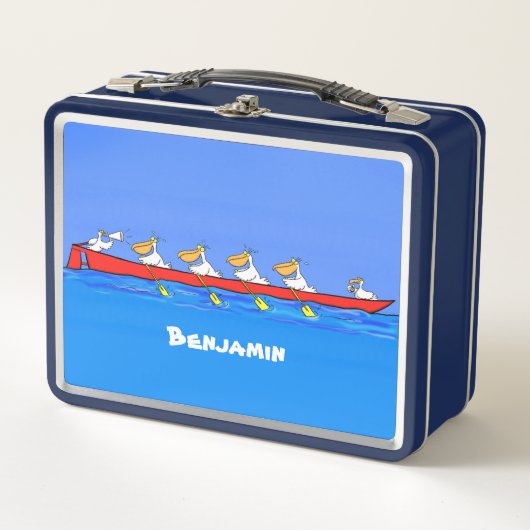 Funny pelican rowing team cartoon illustratie (Voorkant)