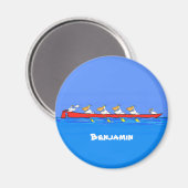 Funny pelican rowing team cartoon illustratie magneet (Voorkant / Achterkant)