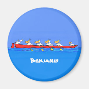 Funny pelican rowing team cartoon illustratie magneet