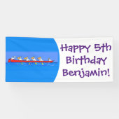 Funny pelican rowing team cartoon illustratie spandoek (Horizontaal)