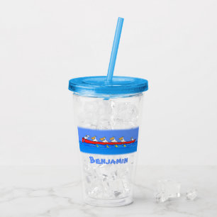 Funny pelicans rowing cartoon illustratie acryl drinkbeker