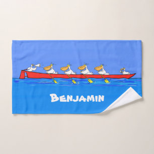 Funny pelicans rowing cartoon illustratie bad handdoek