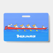 Funny pelicans rowing cartoon illustratie badge (Achterkant)