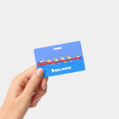 Funny pelicans rowing cartoon illustratie badge (Handheld)