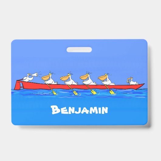 Funny pelicans rowing cartoon illustratie badge (Voorzijde)