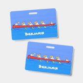 Funny pelicans rowing cartoon illustratie badge (Voor- en achterkant)