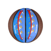 Funny pelicans rowing cartoon illustratie basketbal (Verticaal)