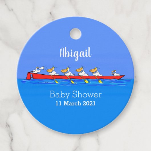 Funny pelicans rowing cartoon illustratie bedankjes labels (Voorkant)