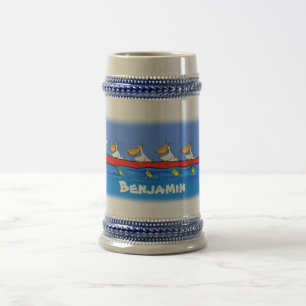 Funny pelicans rowing cartoon illustratie bierpul
