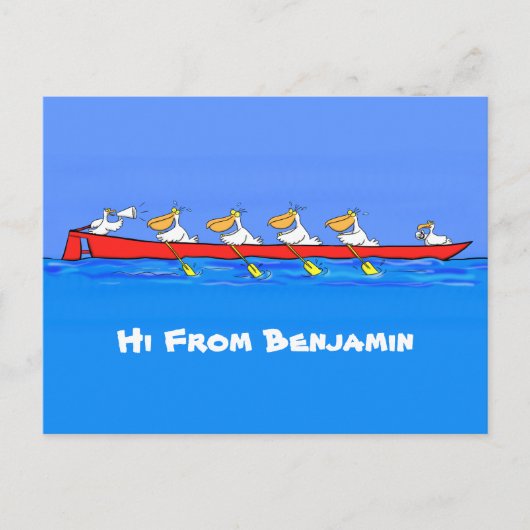 Funny pelicans rowing cartoon illustratie briefkaart (Voorkant)