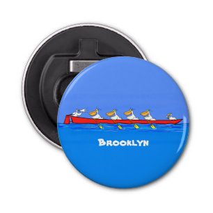 Funny pelicans rowing cartoon illustratie button flesopener