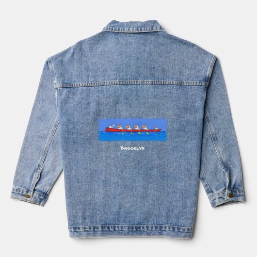 Funny pelicans rowing cartoon illustratie denim jacket (Achterkant)