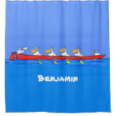 Funny pelicans rowing cartoon illustratie douchegordijn (Voorkant)