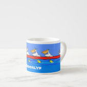 Funny pelicans rowing cartoon illustratie espresso kop (Voorkant rechts)