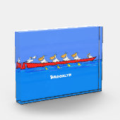 Funny pelicans rowing cartoon illustratie fotoblokken (Links)