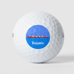 Funny pelicans rowing cartoon illustratie golfballen
