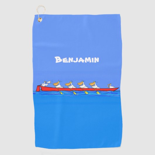 Funny pelicans rowing cartoon illustratie golfhanddoek (Voorkant)