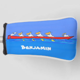 Funny pelicans rowing cartoon illustratie golfheadcover