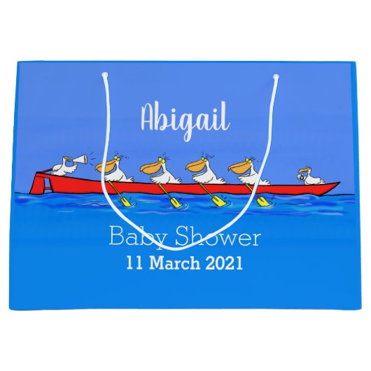 Funny pelicans rowing cartoon illustratie groot cadeauzakje (Voorkant)