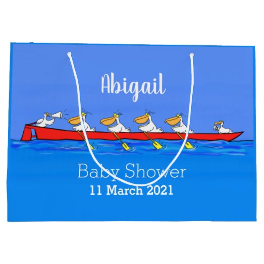 Funny pelicans rowing cartoon illustratie groot cadeauzakje (Achterkant)