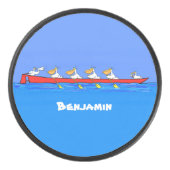 Funny pelicans rowing cartoon illustratie hockey puck (Voorkant)