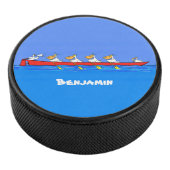 Funny pelicans rowing cartoon illustratie hockey puck (3/4)