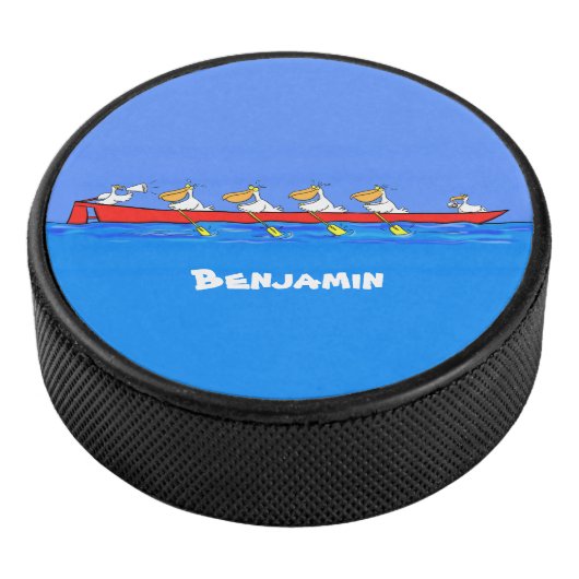 Funny pelicans rowing cartoon illustratie hockey puck (3/4)