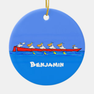 Funny pelicans rowing cartoon illustratie keramisch ornament