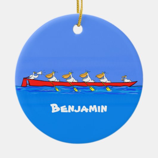 Funny pelicans rowing cartoon illustratie keramisch ornament (Voorkant)