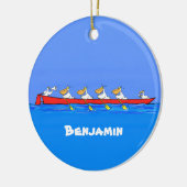 Funny pelicans rowing cartoon illustratie keramisch ornament (Links)