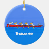 Funny pelicans rowing cartoon illustratie keramisch ornament (Achterkant)