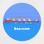 Funny pelicans rowing cartoon illustratie labels (Design 1)