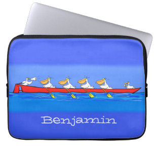 Funny pelicans rowing cartoon illustratie laptop sleeve