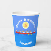 Funny pelicans rowing cartoon illustratie papieren bekers (Achterkant)