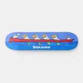 Funny pelicans rowing cartoon illustratie persoonlijk skateboard (Horizontaal)