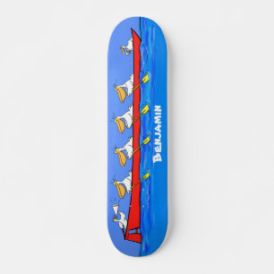 Funny pelicans rowing cartoon illustratie persoonlijk skateboard