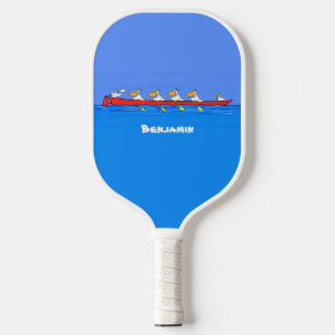 Funny pelicans rowing cartoon illustratie pickleball paddle