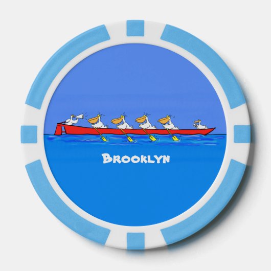 Funny pelicans rowing cartoon illustratie poker chips (Voorkant)