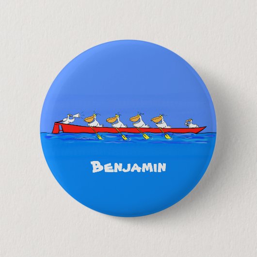 Funny pelicans rowing cartoon illustratie ronde button 5,7 cm (Voorkant)