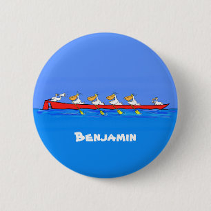 Funny pelicans rowing cartoon illustratie ronde button 5,7 cm