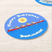 Funny pelicans rowing cartoon illustratie ronde kartonnen onderzetter (Gebogen)