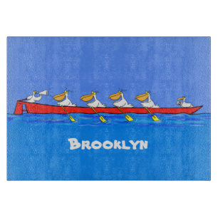 Funny pelicans rowing cartoon illustratie snijplank