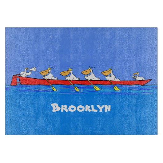 Funny pelicans rowing cartoon illustratie snijplank (Voorkant)