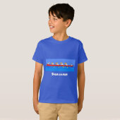 Funny pelicans rowing cartoon illustratie t-shirt (Voorkant volledig)