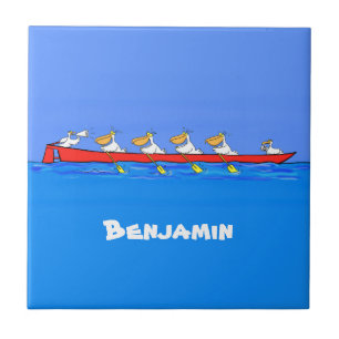 Funny pelicans rowing cartoon illustratie tegeltje