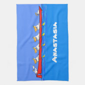 Funny pelicans rowing cartoon illustratie theedoek (Verticaal)