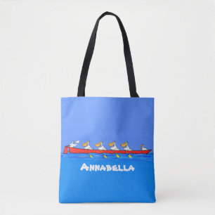 Funny pelicans rowing cartoon illustratie tote bag