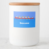 Funny pelicans rowing cartoon illustratie voedselcontainer etiket (Voorkant)